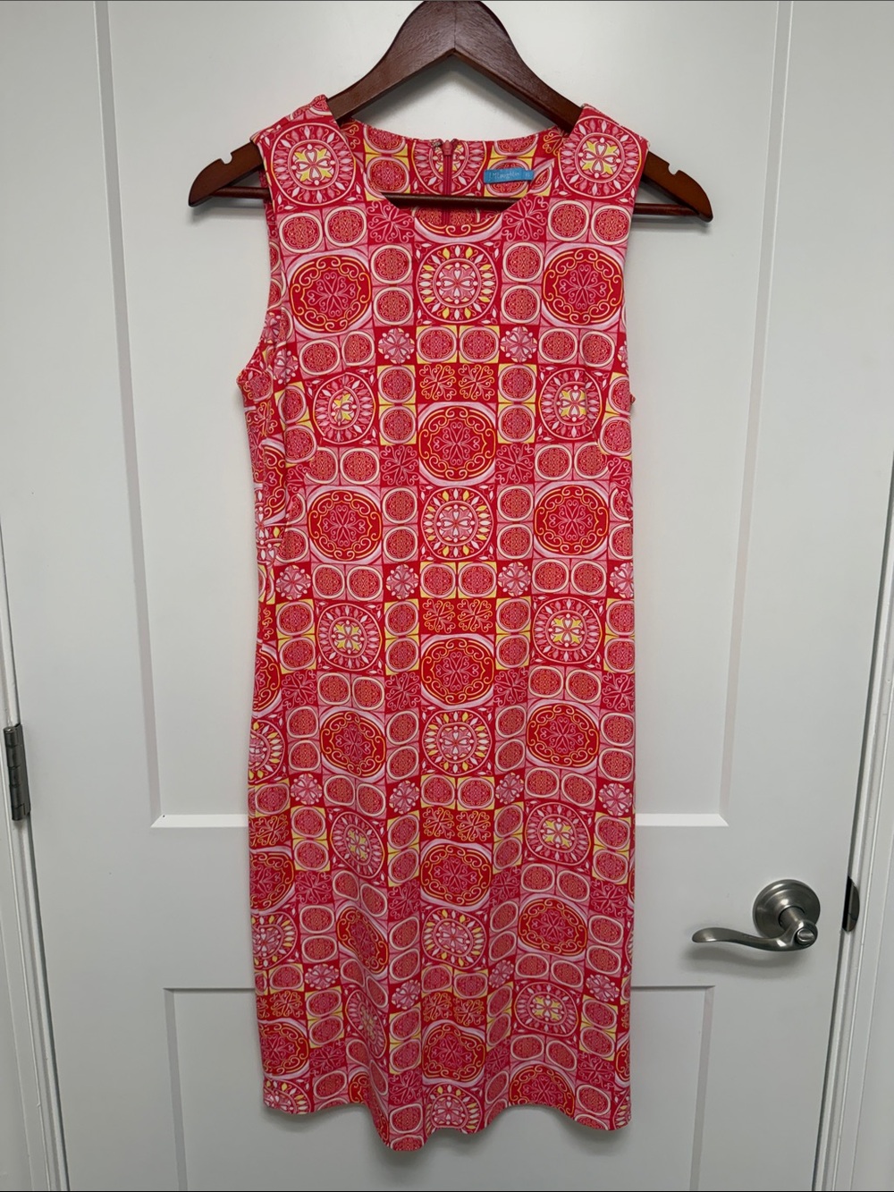 J. McLaughlin Pink and Yellow Geometric Midi Dress